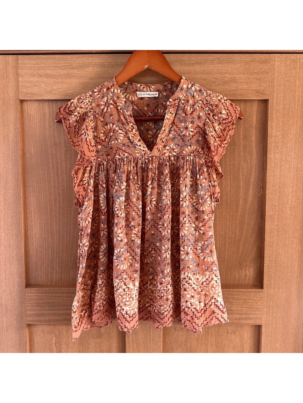 Ulla Johnson Rust Floral Ruffle Sleeve V-Neck Blouse Tank Women’s XS/ Small